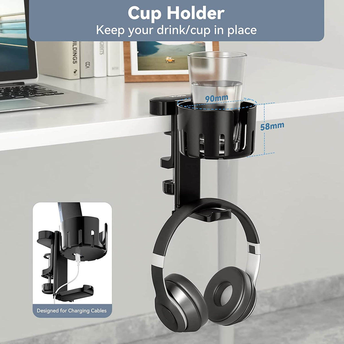 KDD Rotatable Headphone Hanger with cup holder KUSKER care