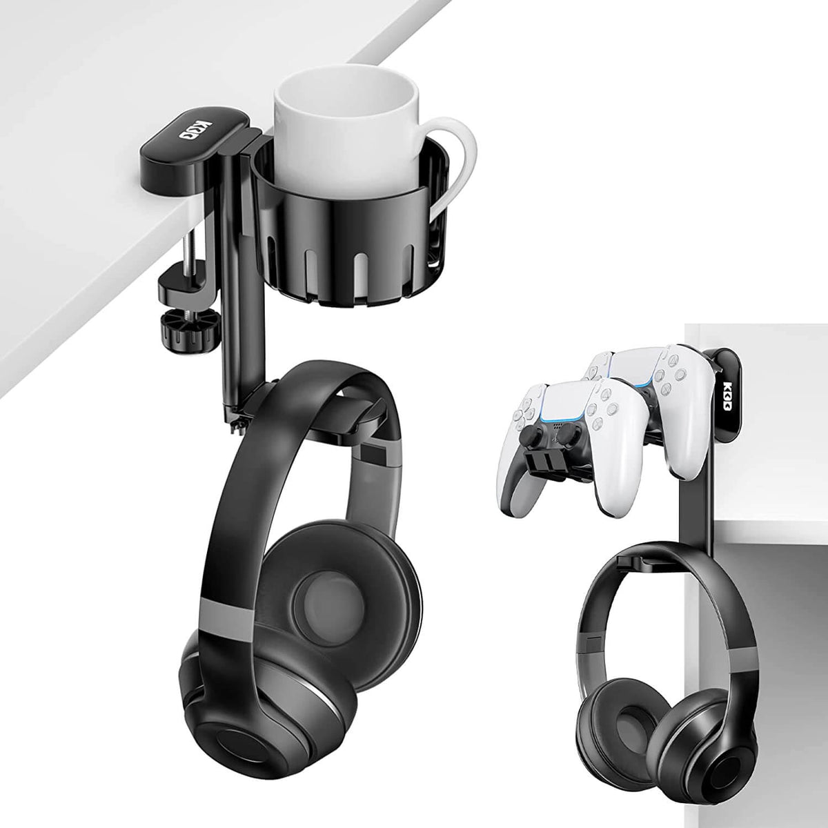 Support De Casque Sous Bureau Avec Pince - Rotation 360°, Réglable Pour épaisseur 0.8 à 4 Cm, Noir, En ABS