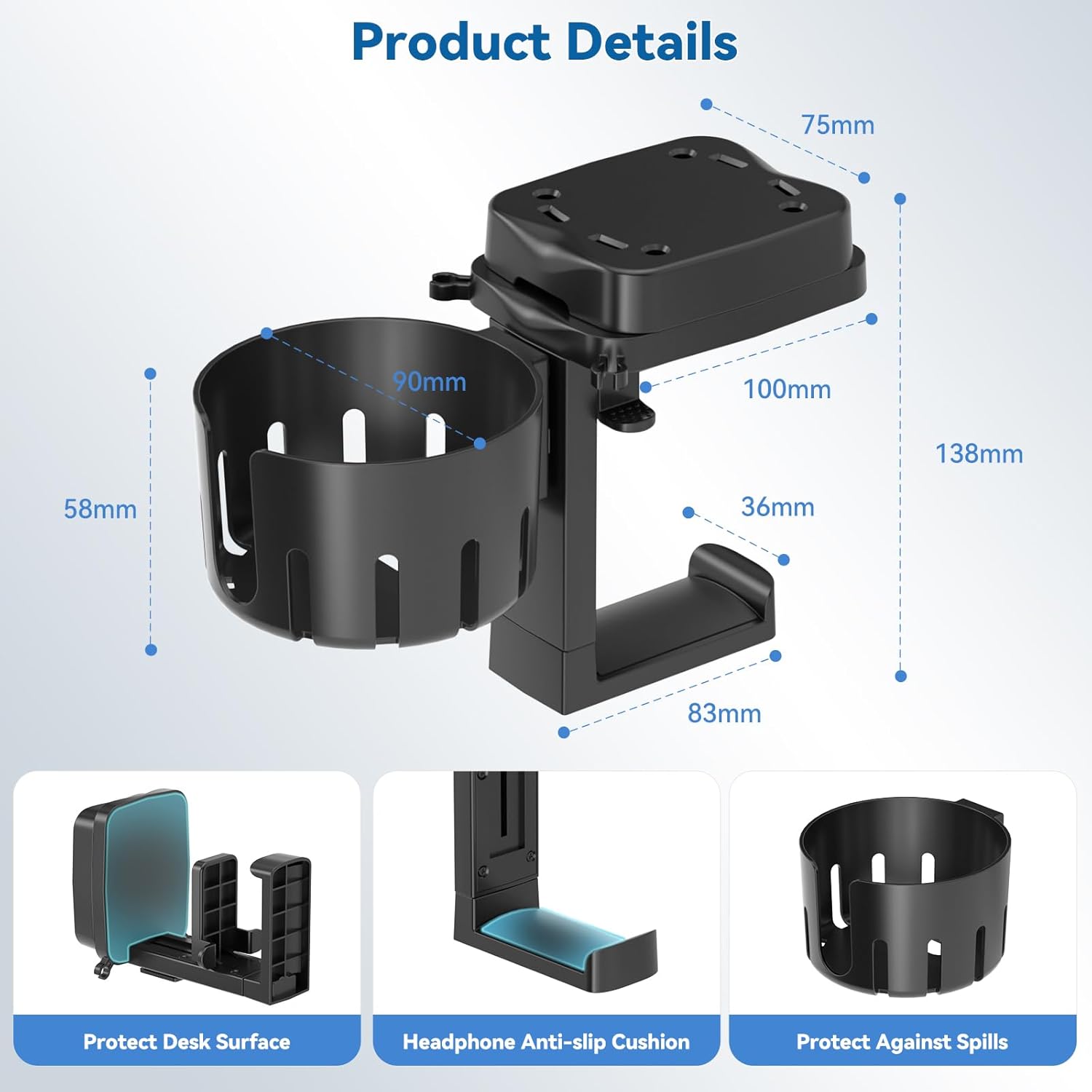 KDD 3 in 1 Headphone Hanger with Cup Holder