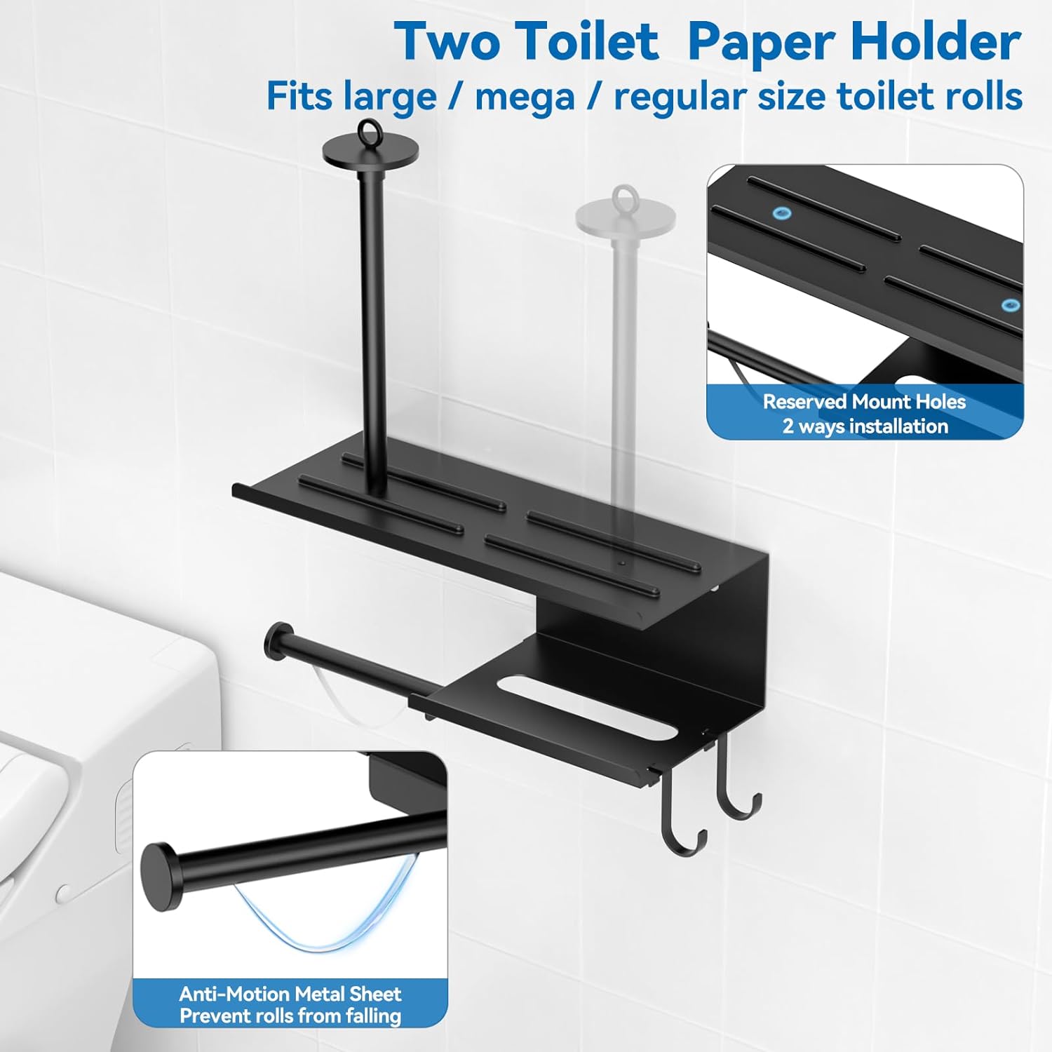Toilet Paper Holder with Phone Shelf