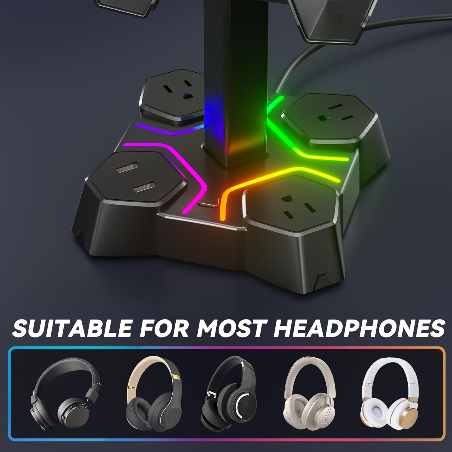 KDD RGB Headphone Stand with USB Charger