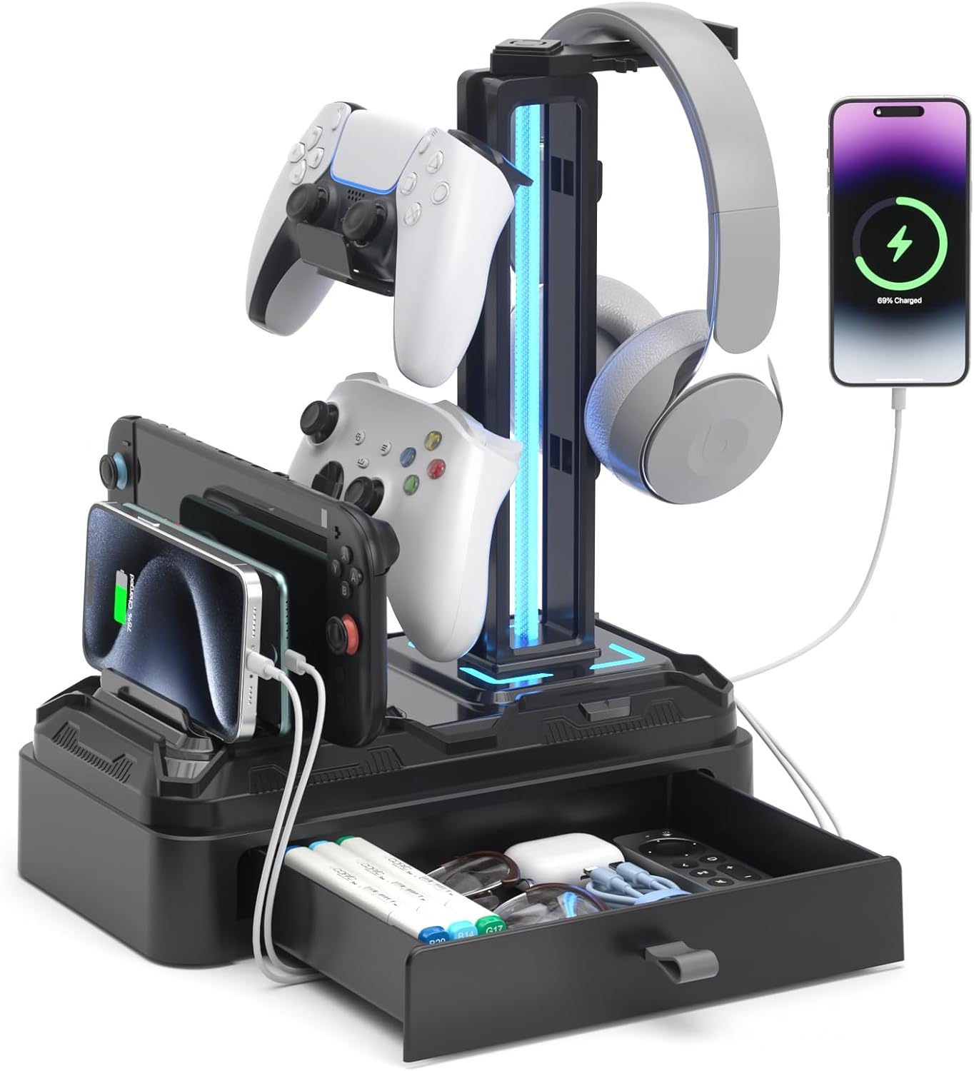 KDD Headphone Stand with USB A&C Charger Ports