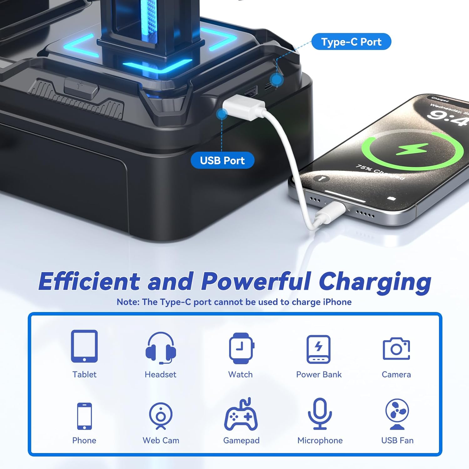 KDD Headphone Stand with USB A&C Charger Ports
