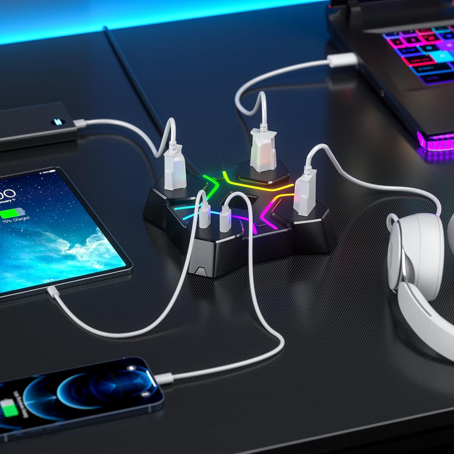 KDD RGB Headphone Stand with USB Charger