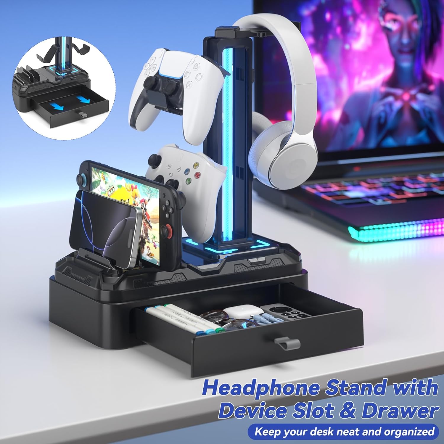 KDD Headphone Stand with USB A&C Charger Ports