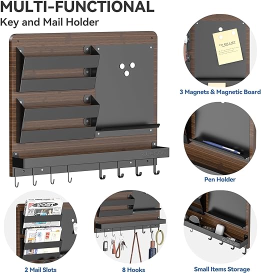 CLESOO Key and Mail Holder for Wall Mount