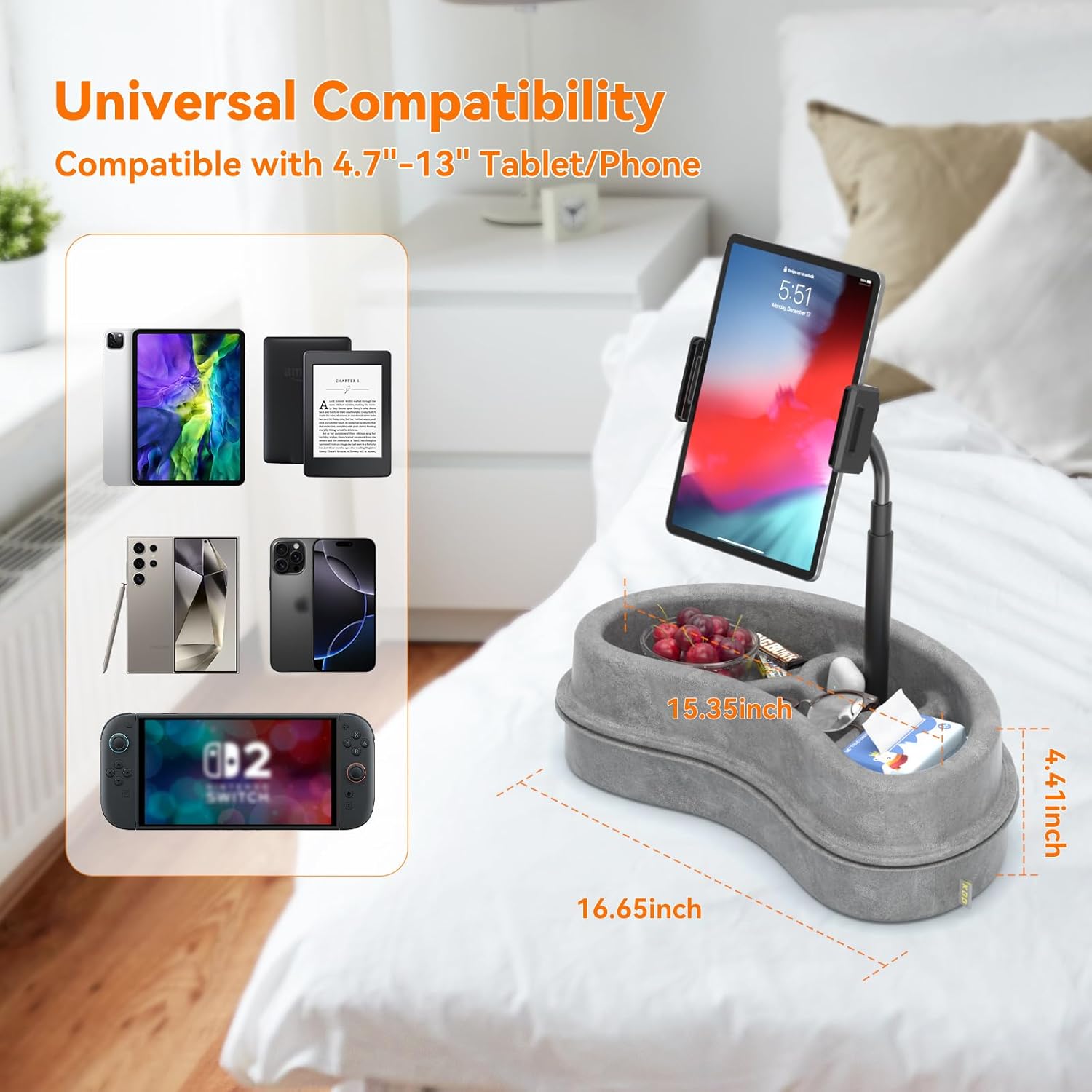 KDD Tablet Pillow Stand with Storage Tray