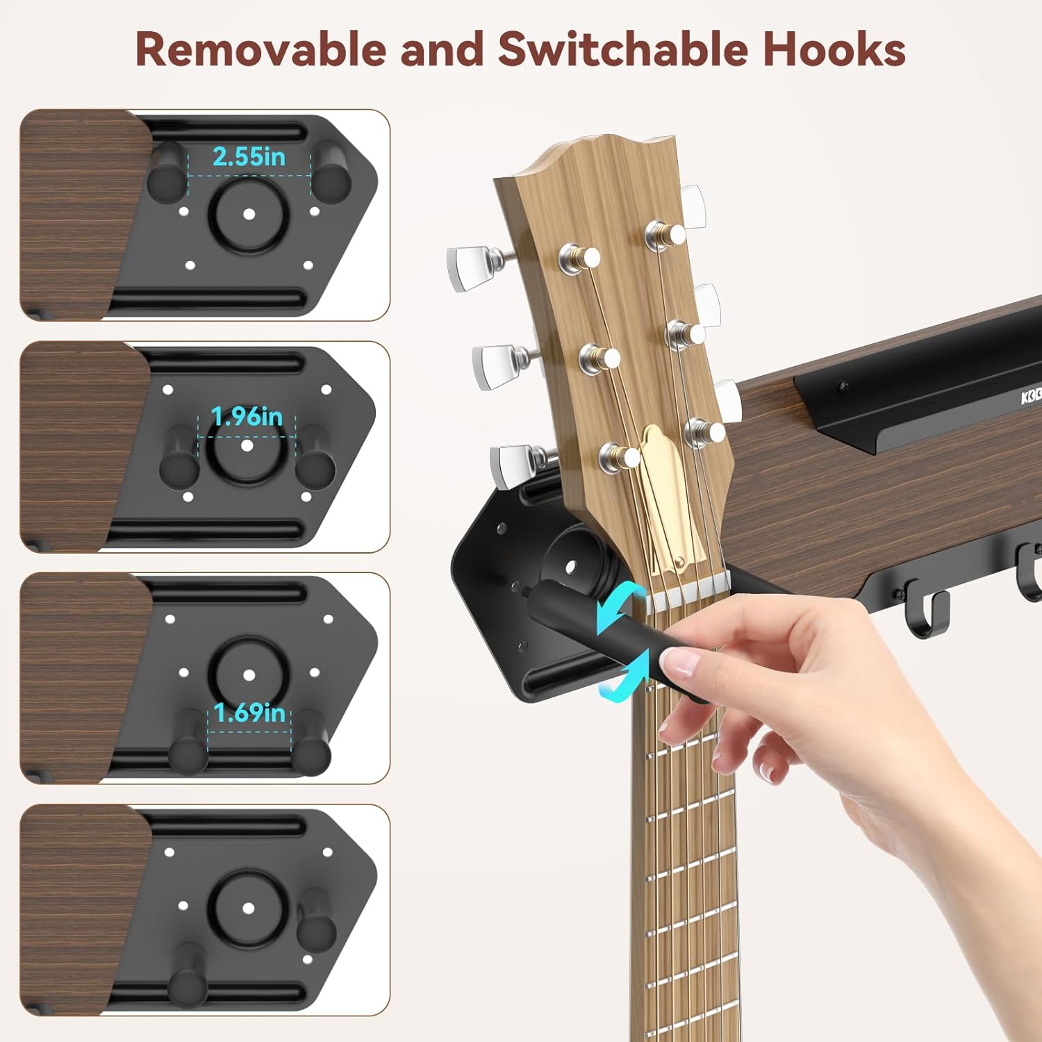 KDD Guitar Wall Mount with 4 Removable Rubber Hangers