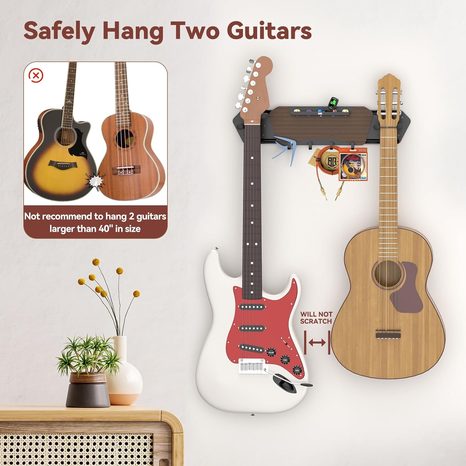 KDD Guitar Wall Mount with 4 Removable Rubber Hangers