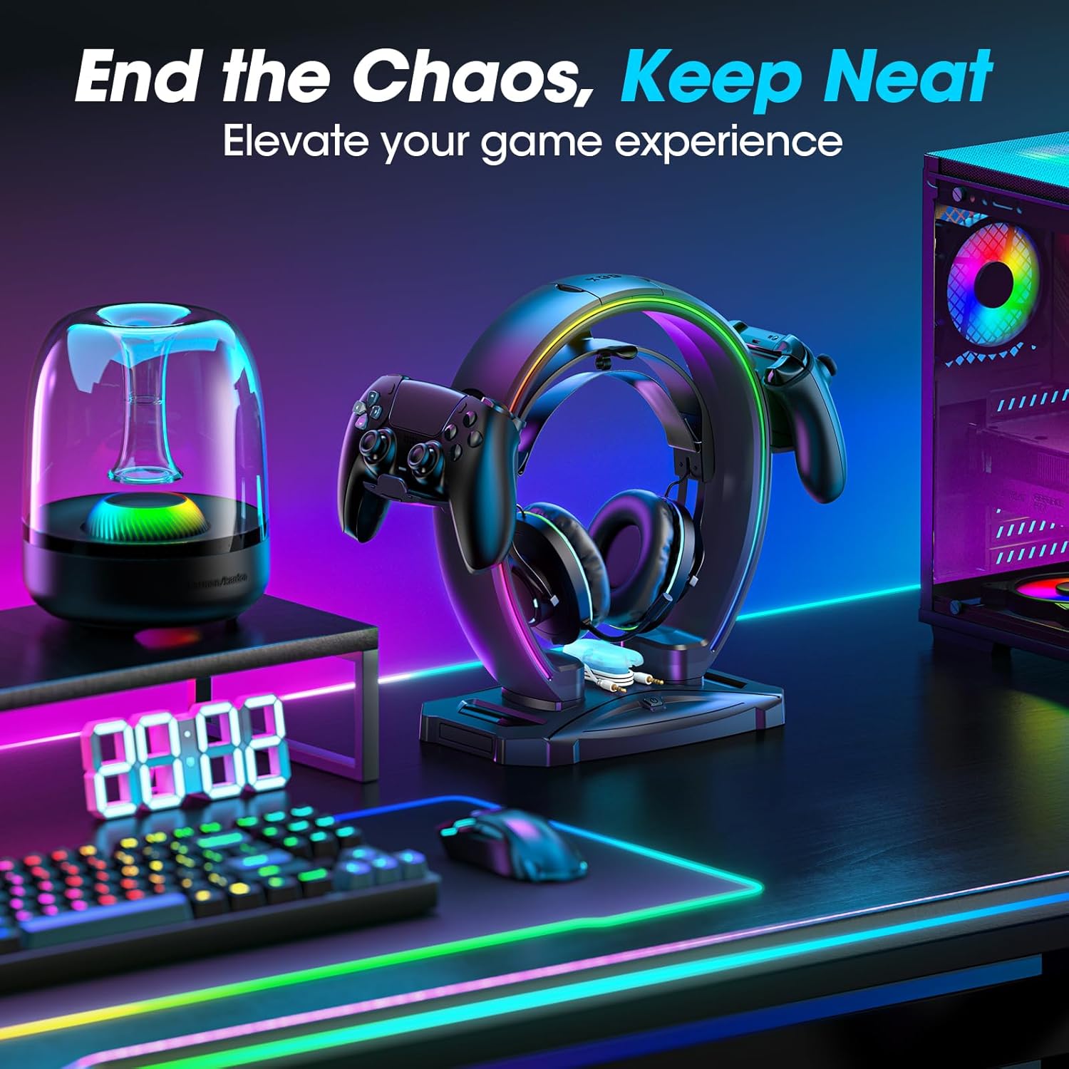 KDD RGB Headphone & Controller Stand with 9 Light Modes
