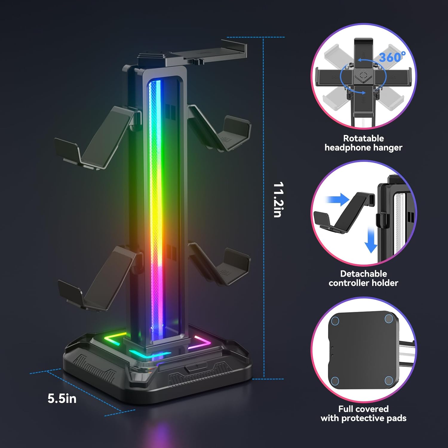 KDD RGB Headset Stand with 9 Light Modes