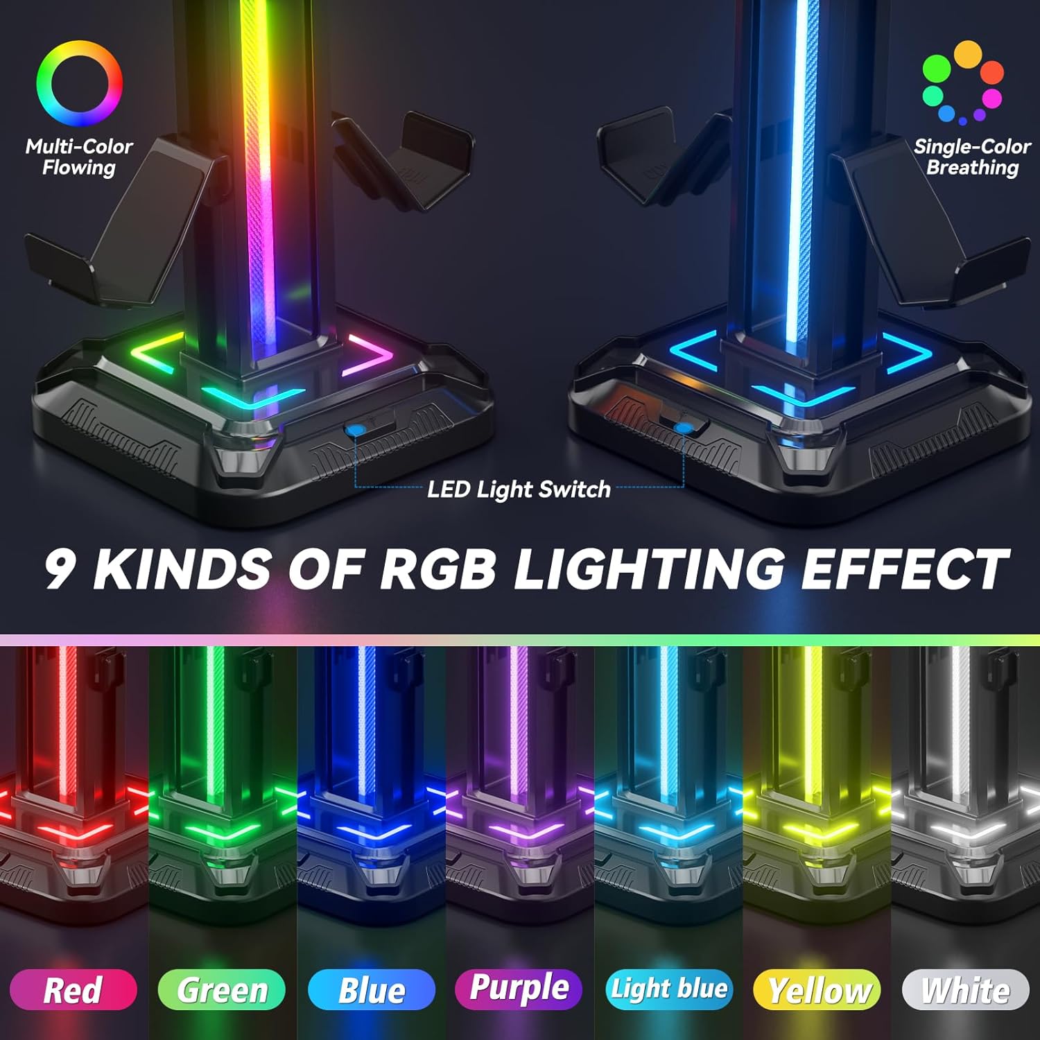 KDD RGB Headset Stand with 9 Light Modes