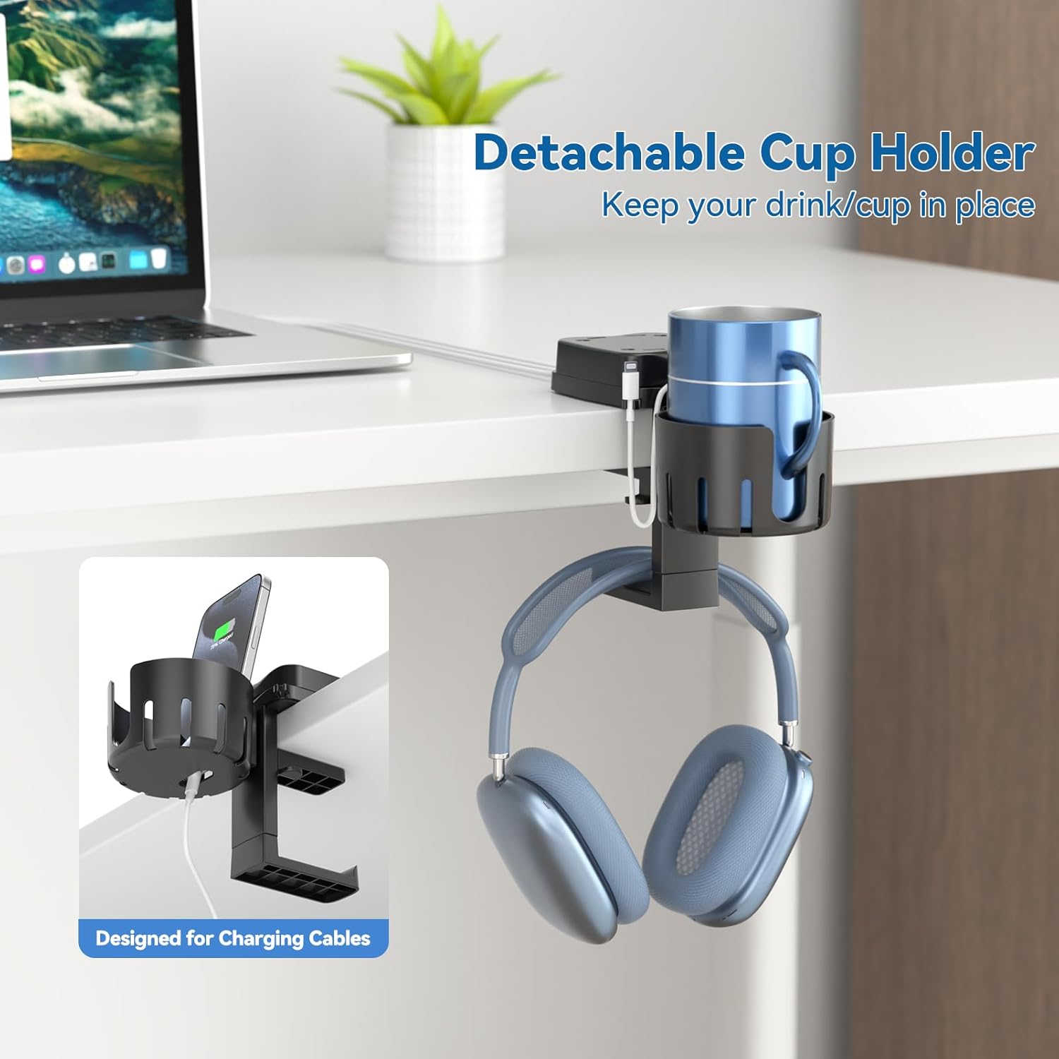 KDD 3 in 1 Headphone Hanger with Cup Holder