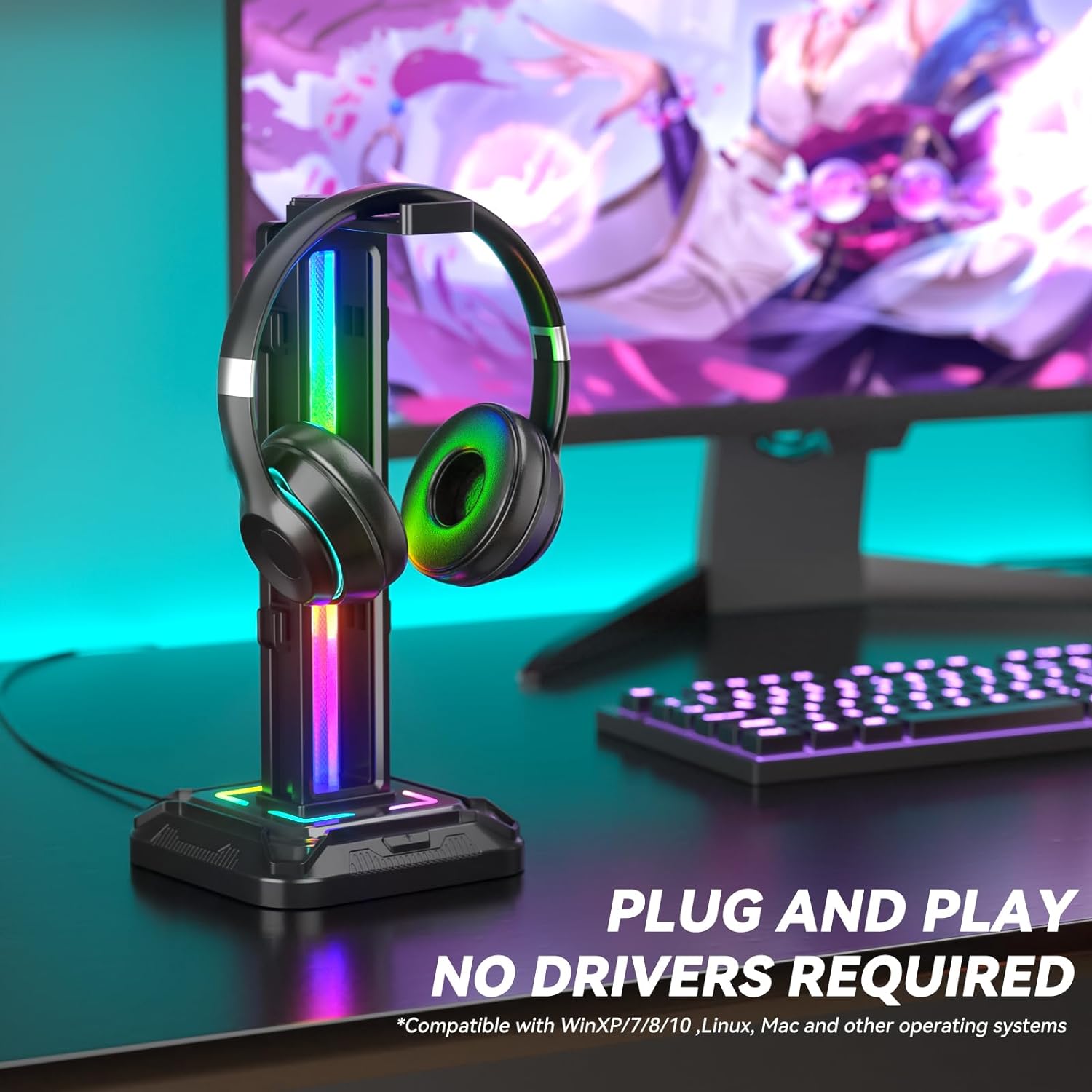 KDD RGB Headset Stand with 9 Light Modes