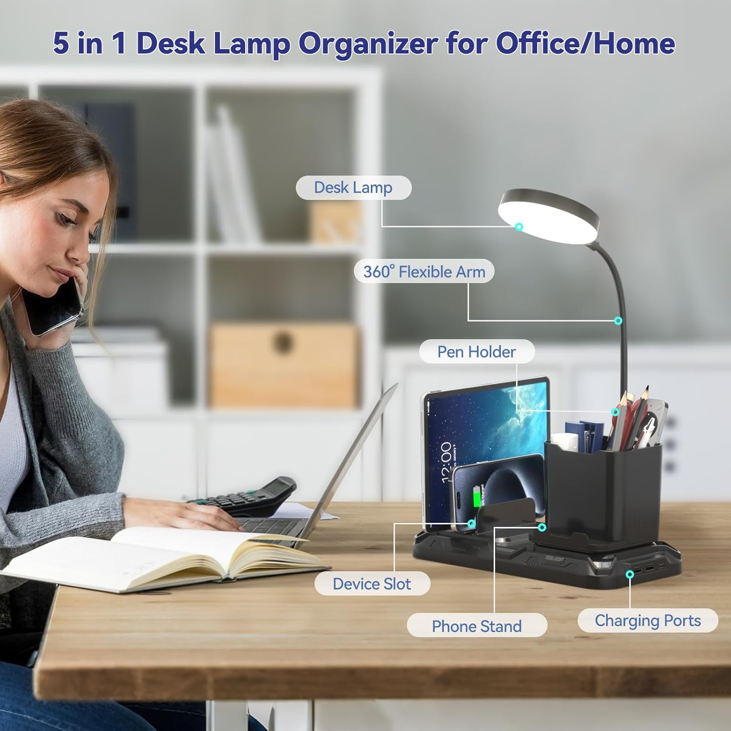 KDD Desk Lamp with USB A&C Charger Ports