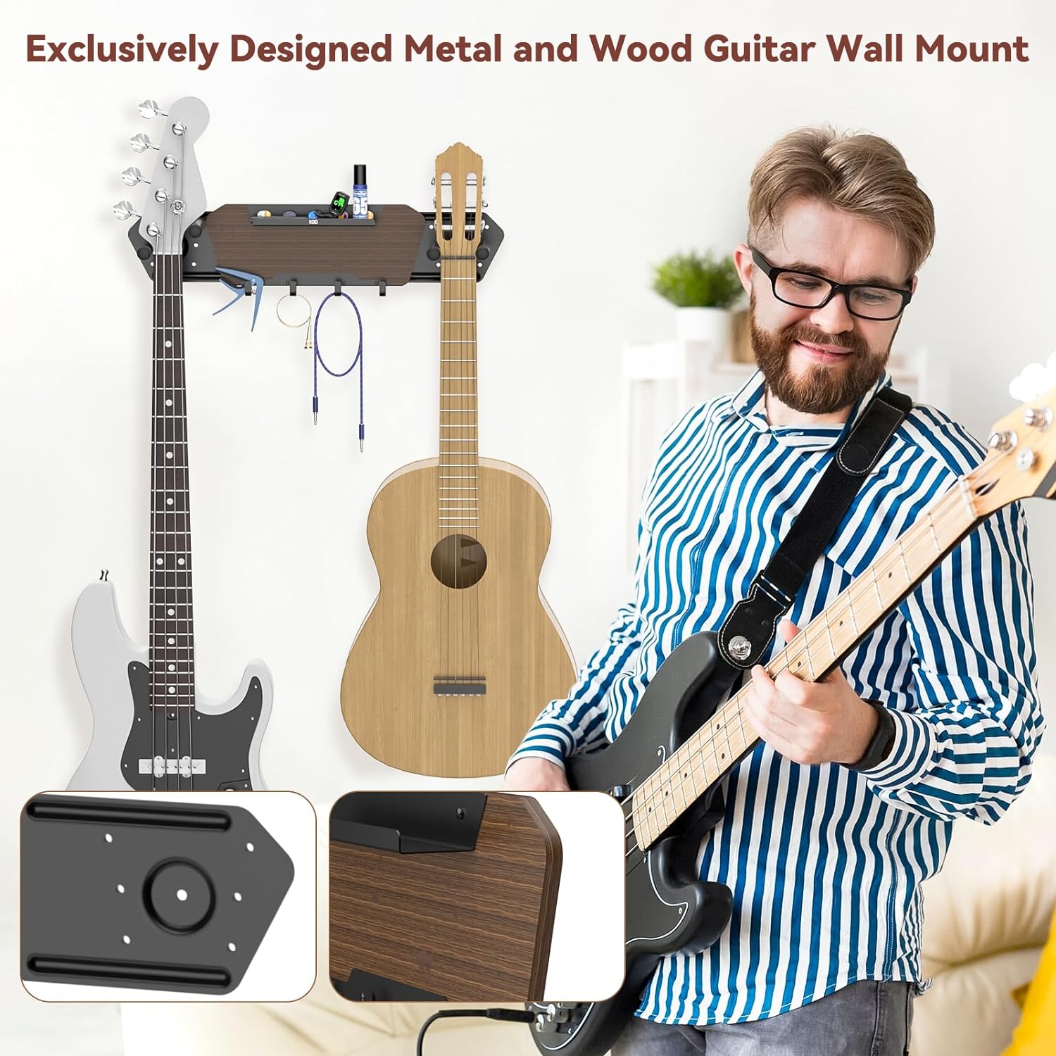 KDD Guitar Wall Mount with 4 Removable Rubber Hangers