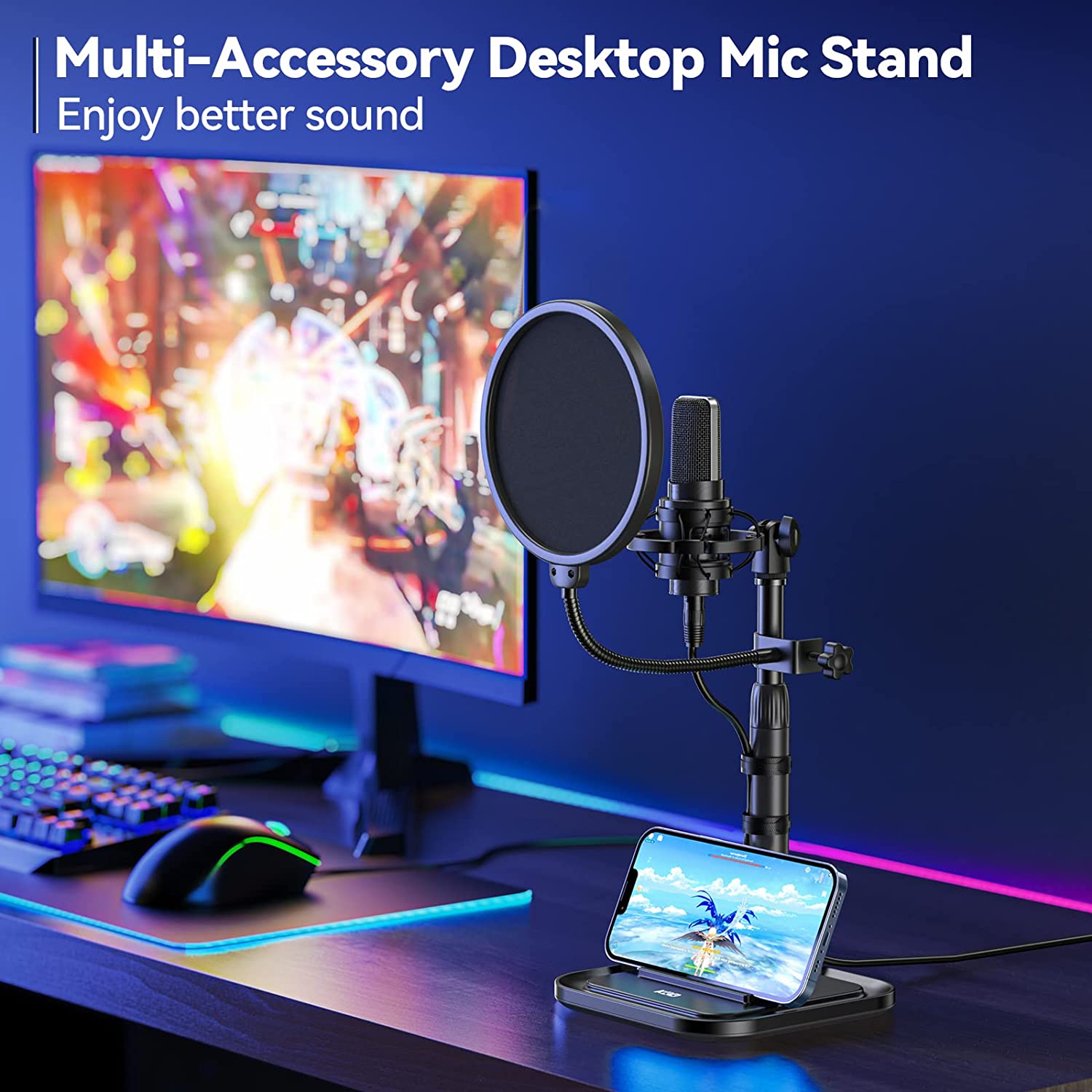 Desktop Microphone Stand with Phone Holder