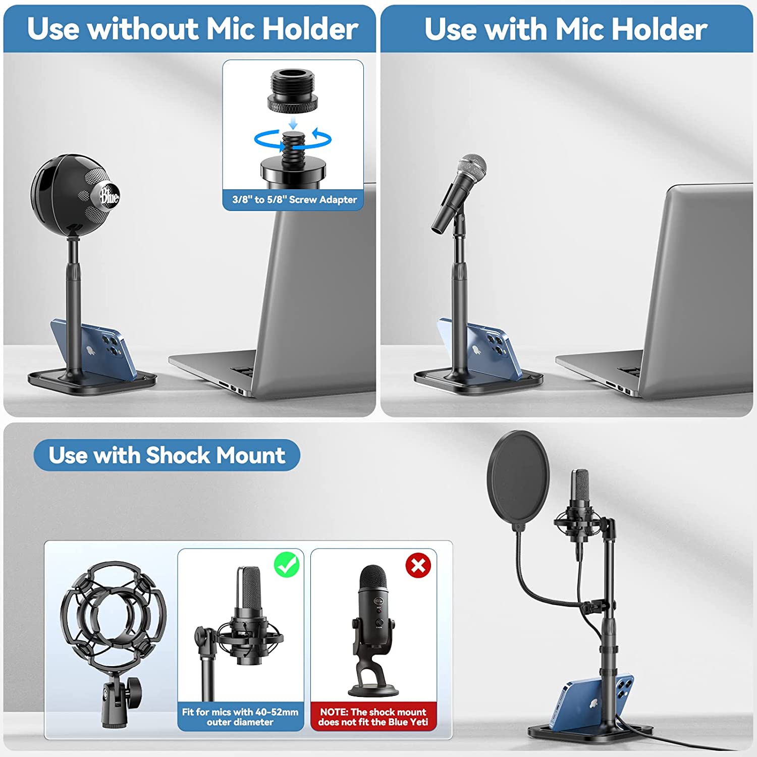 Desktop Microphone Stand with Phone Holder