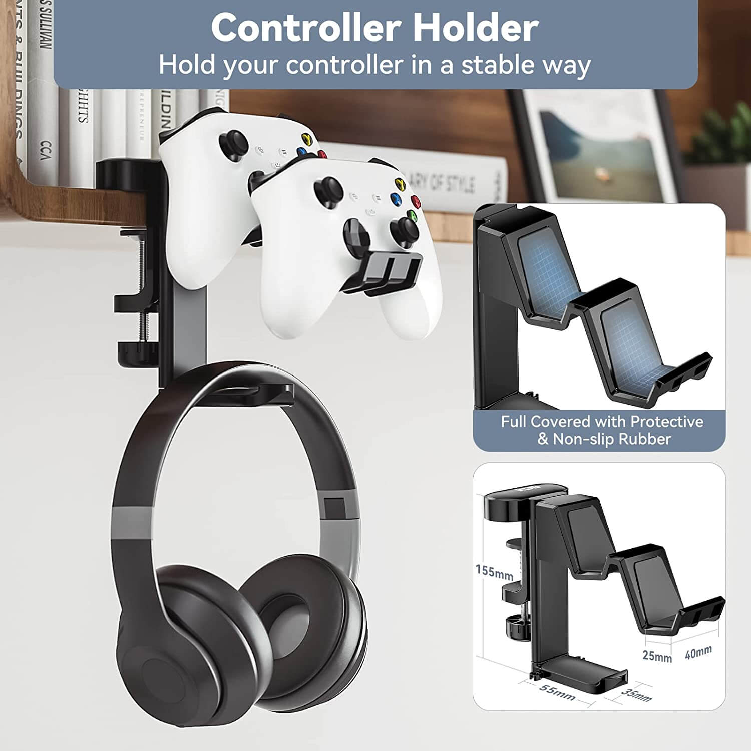 Desk Headphone Hanger In Rotatable Under Desk Clamp Controller