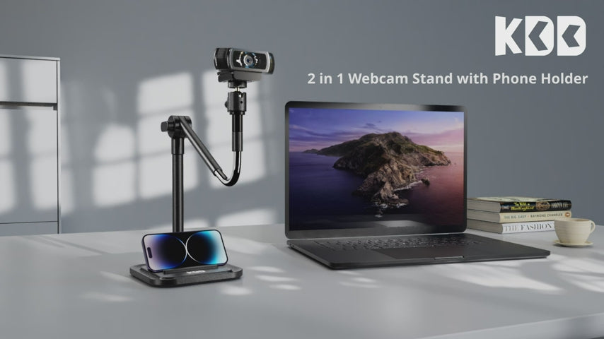 KDD Support de Caméra Webcam avec Porte Téléphone, Support Projecteur  63,5cm Pliable Flexible Col de Cygne, Support Webcam pour Logitech C922  C930e